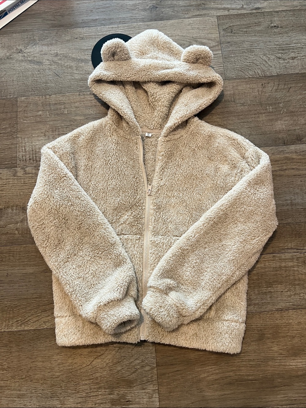 Sherpa Zip-Up Hoodie Jacket with Bear Ears - Cream